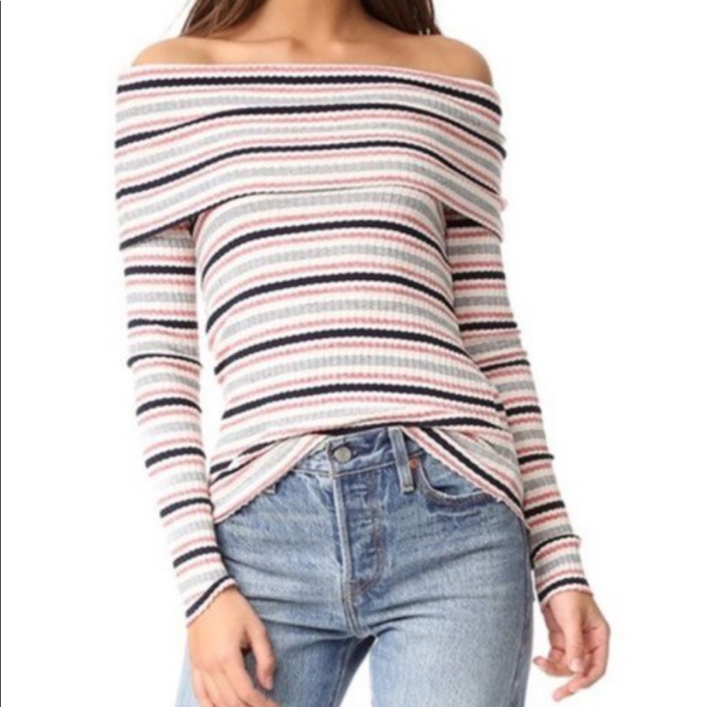 Splendid Striped Off Shoulder Ribbed Basic Top - image 1